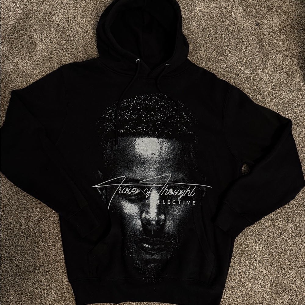 Black 'Tracks of Thought' Graphic Hoodie